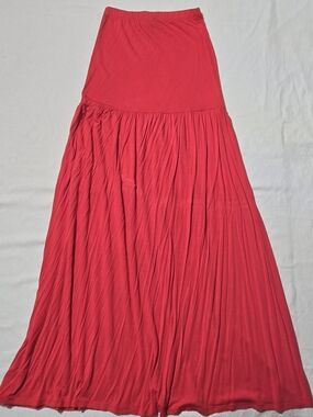 Flowing Red Maxi Skirt with Gathered Tier